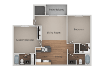 Two Bed Two Bath Floor Plan at Cimarron Place Apartments, Tucson, 85712