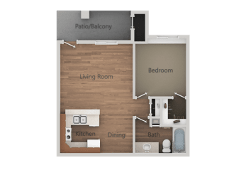 1 Bed 1 Bath Floor Plan at Rio Seco Apartments, Tucson