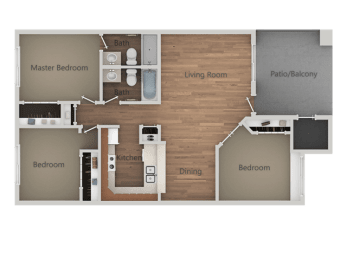 3 bedroom 2 bath Floor Plan at Rio Seco Apartments, Tucson, AZ