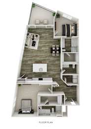 A floor plan of a house with a kitchen, living room, and bedrooms.