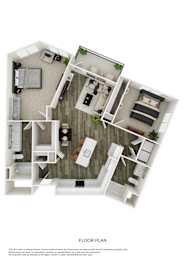 A floor plan of a small apartment with a kitchen, living room, and bedroom.