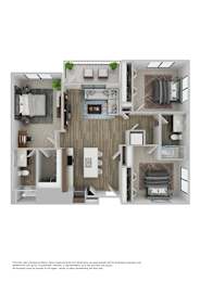 A floor plan of a house with a kitchen, living room, dining room, and bedrooms.