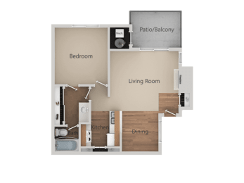 1 Bed 1 Bath Floor Plan at Edgewater Isle Apartments & Townhomes, Hanford, CA