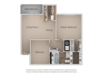 2 Bedroom 1 Bathroom Floor Plan A at Crossroads Apartments, Utah
