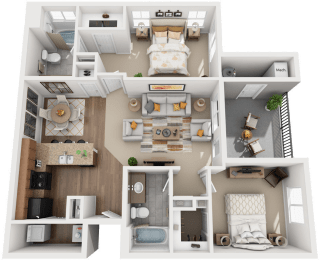 2 Bed 2 Bath Floor Plan at Falls at Riverwoods Apartments & Townhomes, Logan