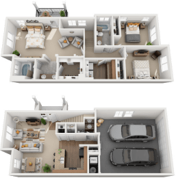3 Bed, 2 Bath Floor Plan at Falls at Riverwoods Apartments & Townhomes, Logan, UT, 84321