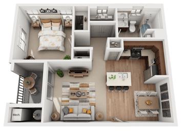 1 Bedroom 1 Bathroom Floor Plan at Foothill Lofts Apartments & Townhomes, Utah, 84341