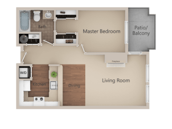 1X1 Floor Plan at Metropolitan Place Apartments, Renton, 98057