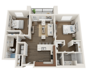 2 Bedroom Floor Plan at Foothill Lofts Apartments & Townhomes, Logan, UT