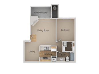 One Bed One Bath Floor Plan at Chesapeake Commons Apartments, Rancho Cordova, California