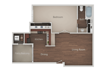 One Bed One Bath Floor Plan at Eucalyptus Grove Apartments, Chula Vista, CA, 91910