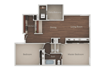 One bedroom One bathroom Floor Plan at Eucalyptus Grove Apartments, Chula Vista