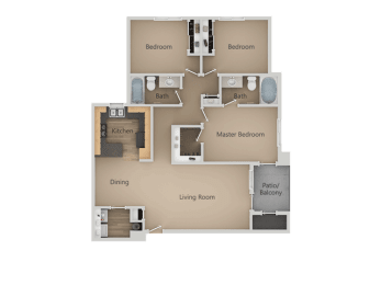 Three Bed Two Bath Floor Plan at Four Seasons at Southtowne Apartments, South Jordan, UT