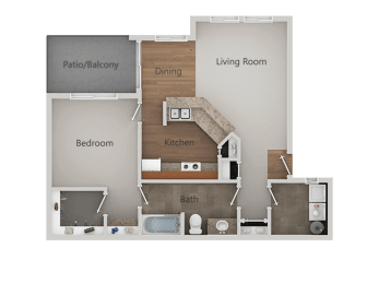 One Bed One Bath Floor Plan at Canyon Ridge Apartments, Arizona