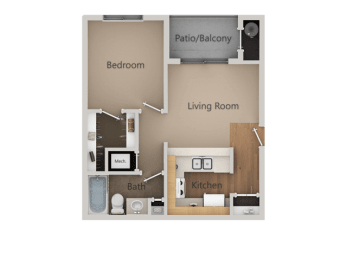 1 Bed 1 Bath Floor Plan at California Place Apartments, California, 95823