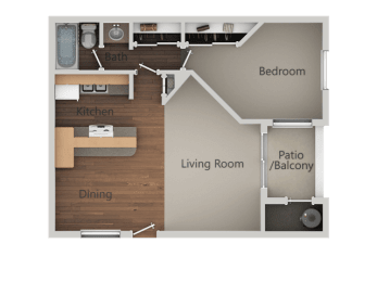 1 Bedroom 1 Bathroom Floor Plan at Ranchwood Apartments, Arizona, 85301