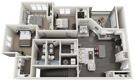 3 bedroom 2 bath Floor Plan at Rivulet Apartments, American Fork