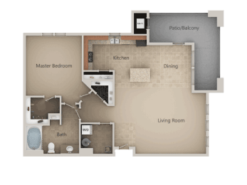 One Bed One Bath Floor Plan at San Marino Apartments, Utah