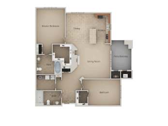 2 Bedroom 2 Bathroom Floor Plan at San Marino Apartments, South Jordan, Utah