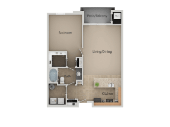 One Bed One Bath Floor Plan at San Moritz Apartments, Midvale, UT