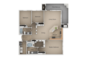 Three Bed Two Bath Floor Plan at San Moritz Apartments, Utah, 84047