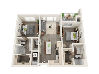 Two bedroom Two bathroom Floor Plan at Soleil Lofts Apartments, Herriman, 84096
