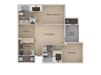 2 Bedroom 2 Bathroom Floor Plan at Talavera at the Junction Apartments & Townhomes, Midvale, UT, 84047