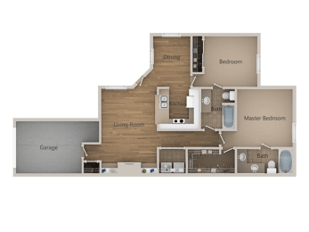 2 bedroom 2 bath Floor Plan at Trailside Apartments, Parker, CO