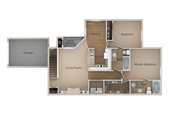 2 Bedroom 2 Bathroom Floor Plan at Trailside Apartments, Parker, 80134