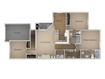 2 Bedroom 2 Bathroom Floor Plan at Trailside Apartments, Parker, Colorado