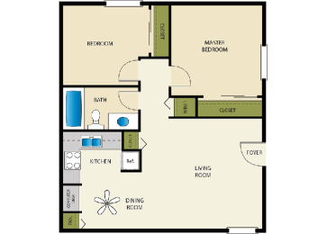 2 Bed 1 Bath Floor Plan at Heritage Park Senior Apartments, Norco, California
