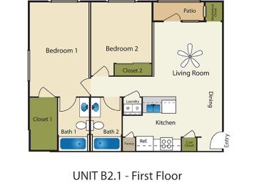 2 Bed 2 Bath Floor Plan at Providence Place Apartments, Salt Lake City, 84111
