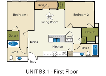 2 Bedroom 2 Bathroom Floor Plan at Providence Place Apartments, Salt Lake City