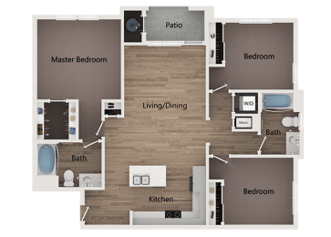 3 Bed 2 Bath Floor Plan at Reserve at View 78 Apartments, Utah