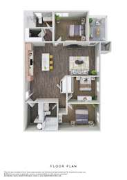 A floor plan of a house with a kitchen, living room, and two bedrooms.