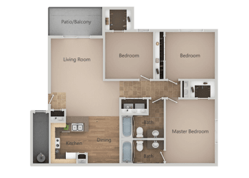 3 bedroom 2 bath Floor Plan at Remington Apartments, Midvale, 84047