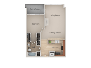 1 Bedroom 1 Bath Floor Plan at Revo 225 Apartments, Renton, 98057