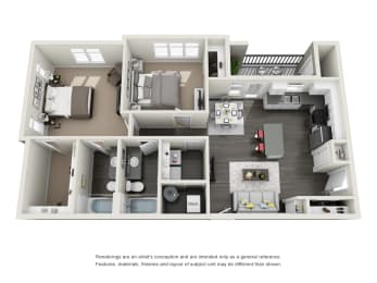 2x2A Floor Plan at Rivulet Apartments, American Fork