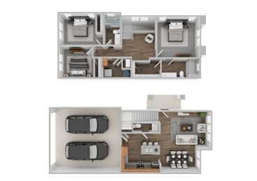 2 bed 2 bath A Floorplan at The Foundry Apartments & Townhomes, Apartments, Billings, UT