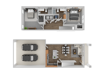 2 bed 2 bath B Floorplan at The Foundry Apartments & Townhomes, Billings, 84601