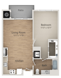 1 Bed 1 Bath Floor Plan at Kimpton Square Senior Apartments, Midvale, 84047