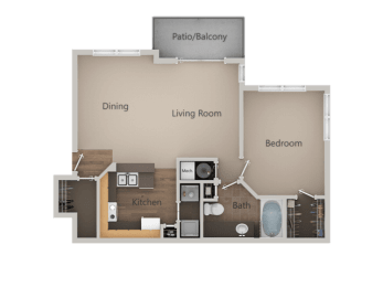 1 Bedroom 1 Bathroom Floor Plan at Pinehurst Apartments, Midvale, 84047