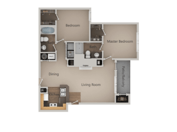 2 Bedroom 2 Bathroom Floor Plan at Pinehurst Apartments, Midvale