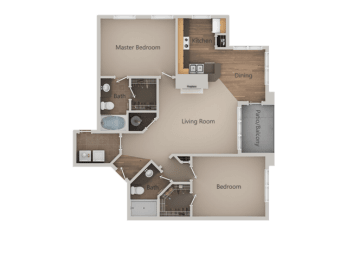 2 bedroom 2 bath Floor Plan at Pinehurst Apartments, Midvale, UT