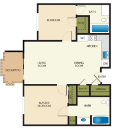 2 Bedroom Floor Plan at Tuscany Villas Senior Apartments, Utah, 84047