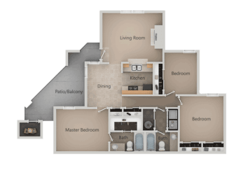 2 Bedroom 2 Bathroom Floor Plan at Promontory Point Apartments, Sandy, UT, 84094