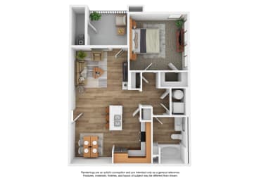 1X1 Floorplan Layout at The Veridian