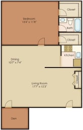 1 Bed 1 Bath Den Floor Plan at Walker Mill Apartments, District Heights, MD, 20747