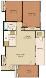 3 Bed 1 Bath Floor Plan at Walker Mill Apartments, District Heights, Maryland