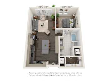 a 1 bedroom floor plan with a bathroom and a balcony